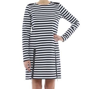 Michael Kors Black & White Striped Zipper Dress